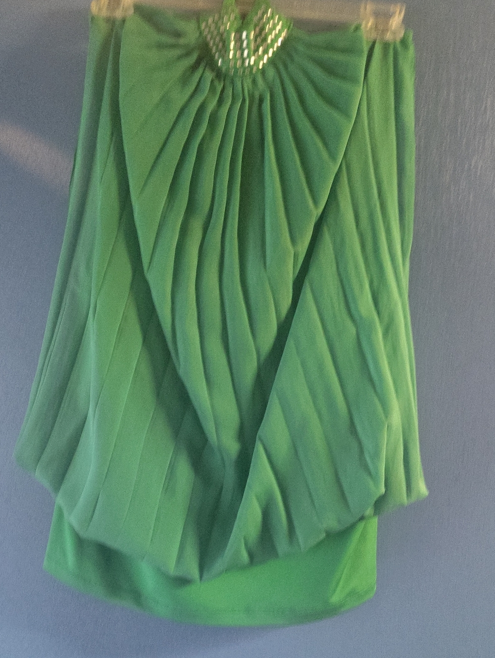 Green Pleated Beaded Detail Skirt